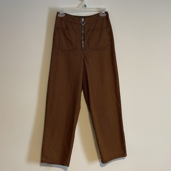 Retro Minimalist Houndstooth Pants 4 Edgy Rust Black Alt Trouser ASOS Zip Mod - Picture 2 of 16